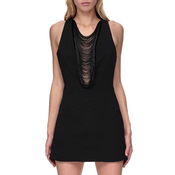 MAXIMILIAN  FALL FRINGE BLACK MINI DRESS Size UK10/ US 6 - Picture 3 of 11